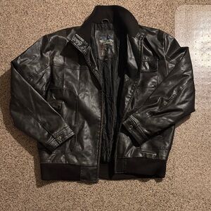 Dark Leather Bomber Jacket